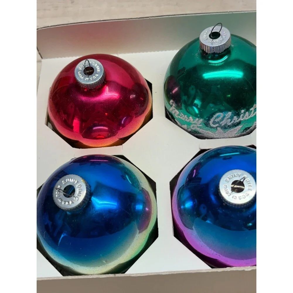 Vtg 1965 Set Of 4 Shiny Brite Finest Quality Blown Glass Christmas Tree Ornament